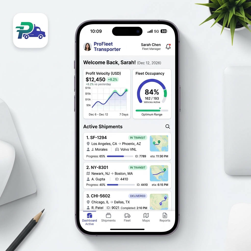 ProFleet Transporter App Dashboard